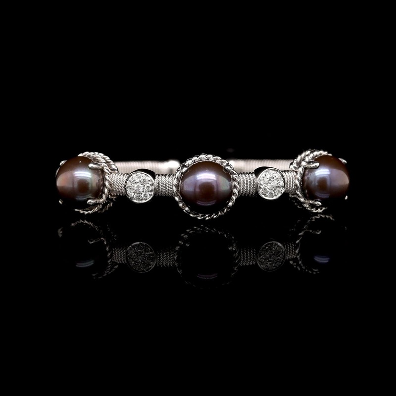 14K White Gold Estate Dyed Black Fresh Water Cultured Pearl Bracelet