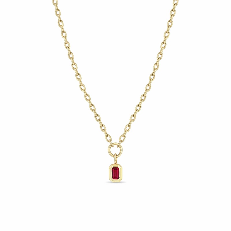Zoe Chicco 14K Yellow Gold Bezel Set Ruby Square Oval Chain Necklace