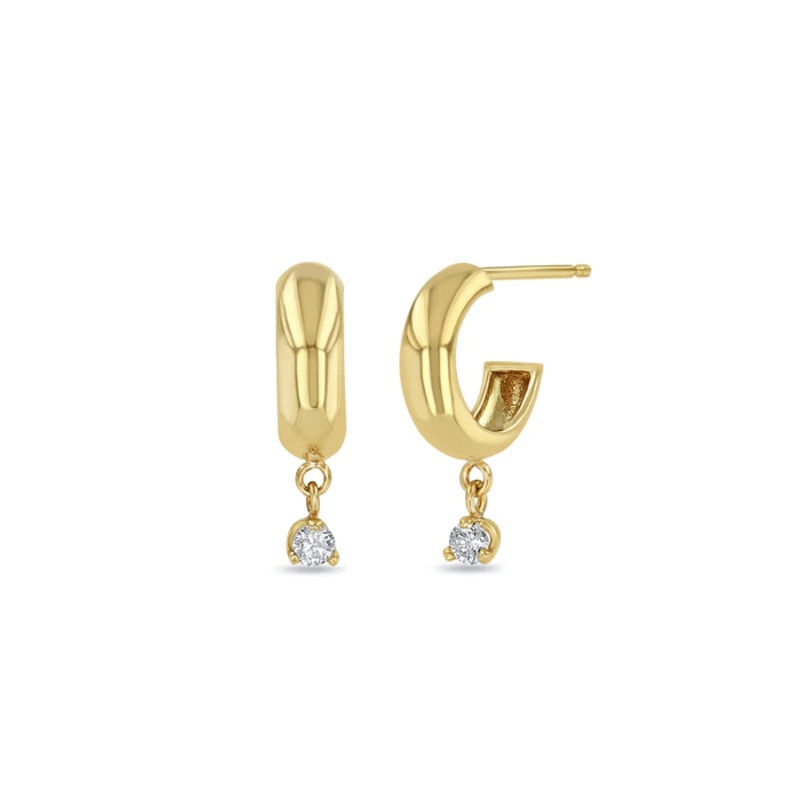Zoe Chicco 14K Yellow Gold Diamond Dangle Wide Huggie Earrings