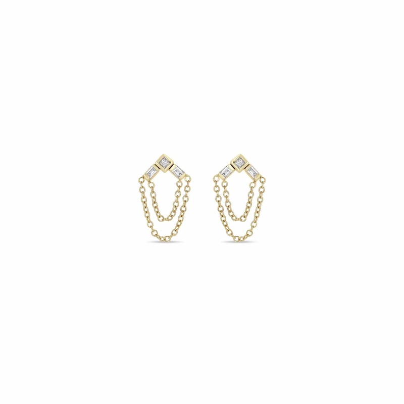 Zoe Chicco 14K Yellow Gold Diamond Double Chain Drop Earrings