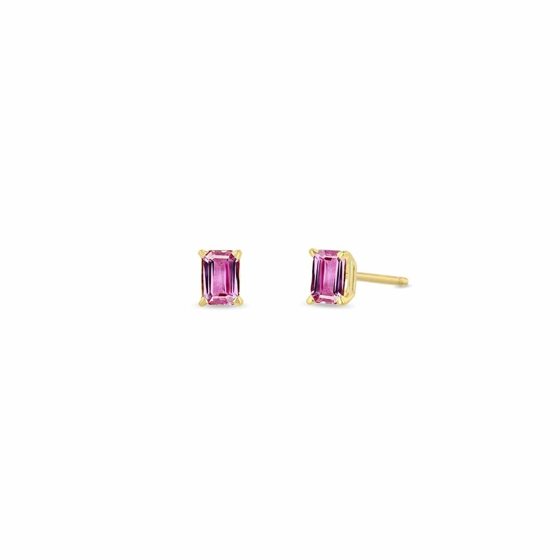 Zoe Chicco 14K Yellow Gold Emerald Cut Pink Sapphire Stud Earrings