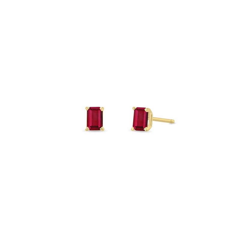 Zoe Chicco 14K Yellow Gold Emerald Cut Ruby Stud Earrings