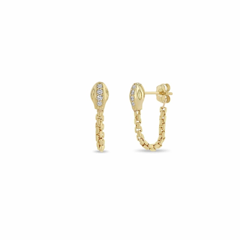 Zoe Chicco 14K Yellow Gold Pave Diamond Snake Head Earrings