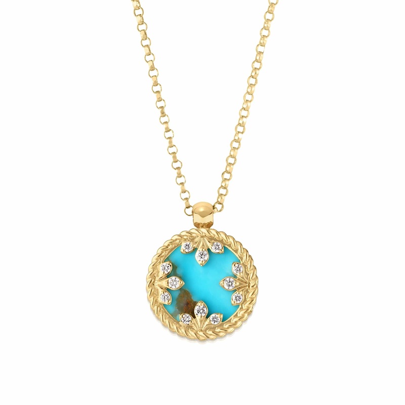 Roberto Coin 18K Yellow Gold Venetian Diamond and Turquoise Medallion Necklace