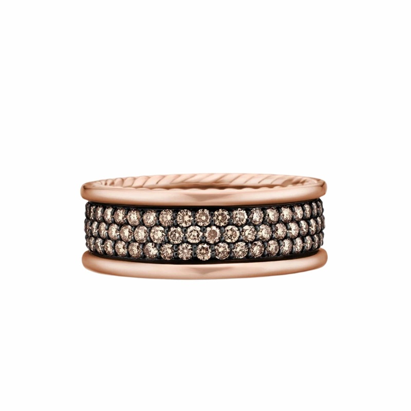 Streamline Pav Three Row Band Ring 18K Rose Gold with Cognac Diamonds, 8.5mm