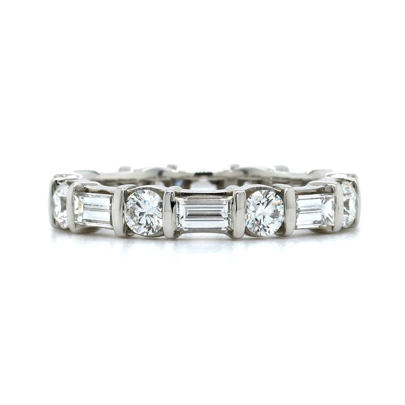 Platinum Round and Baguette Diamond Eternity Band