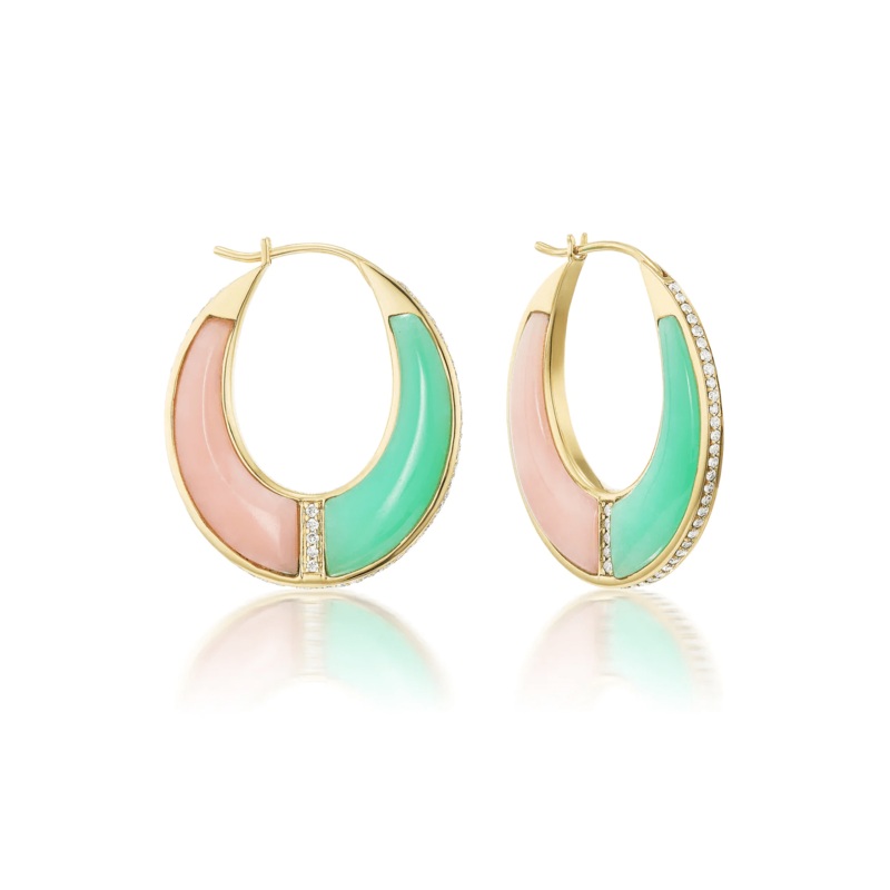 Sorellina 18K Yellow Gold Chrysoprase and Opal Hoop Earrings