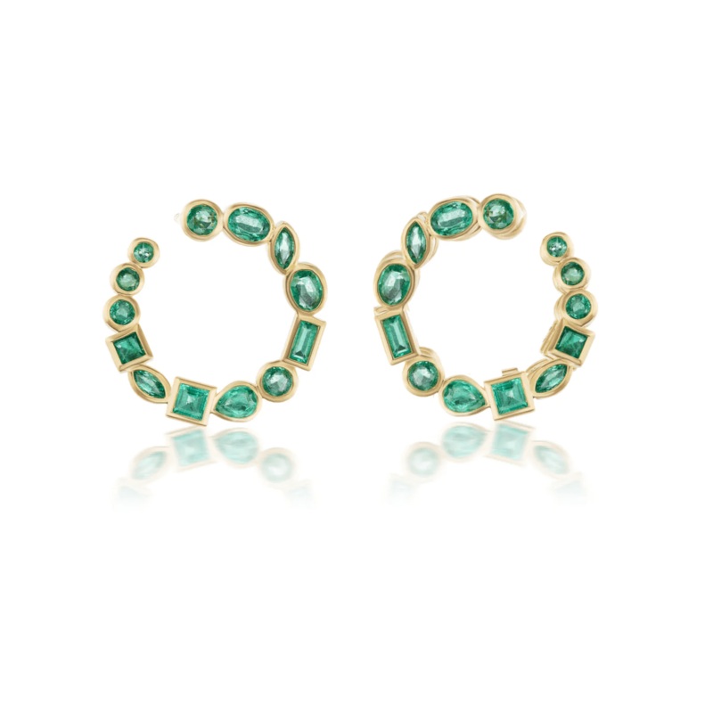 Sorellina 18K Yellow Gold Crescent Emerald Earrings