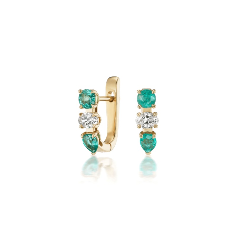 Sorellina 18K Yellow Gold Emerald and Diamond Huggies Earrings