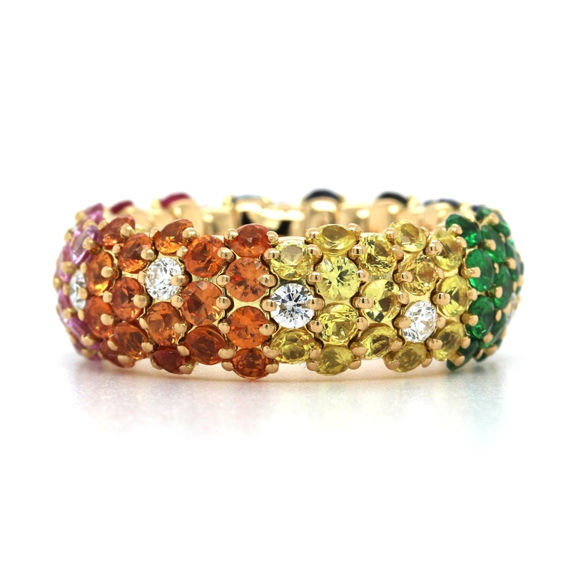 Zydo 18K Yellow Gold Diamond & Gemstone Rainbow Style Stretch Ring