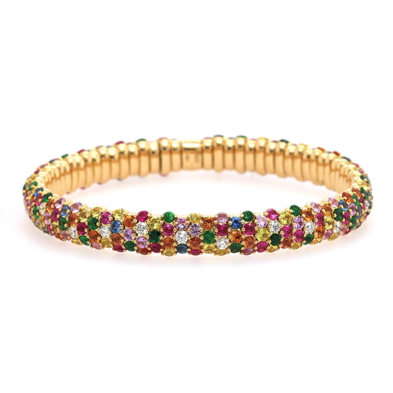 Zydo 18K Yellow Gold Diamond & Gemstone Stretch Bracelet