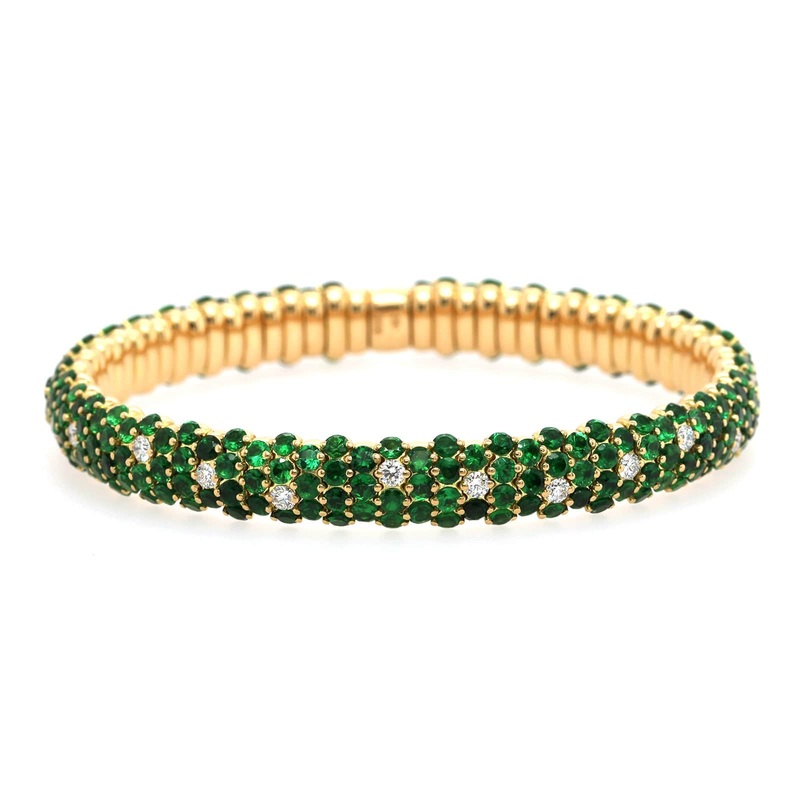 Zydo 18K Yellow Gold Diamond & Tsavorite Stretch Bracelet