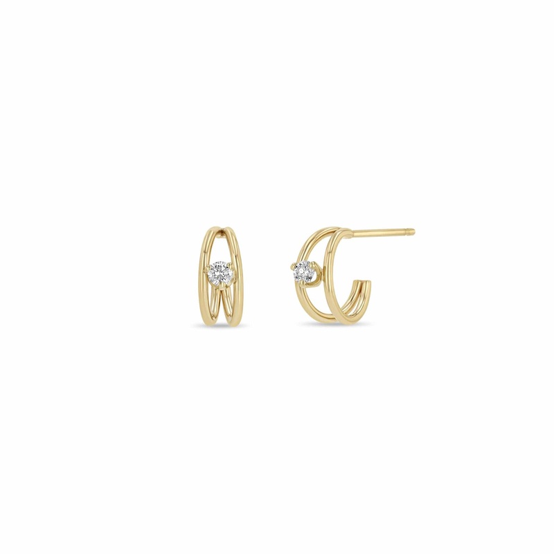 Zoe Chicco 14K Yellow Gold Double Wire Diamond Hoop Earrings