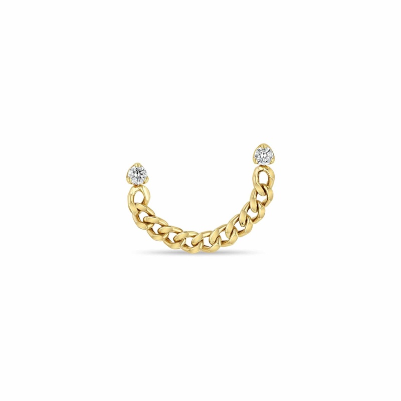 Zoe Chicco 14K Yellow Gold Linked Small Curb Chain Diamond Stud Earring