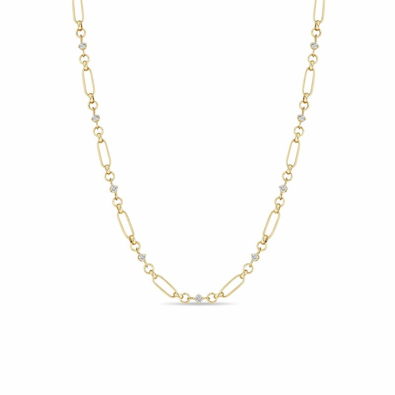 Zoe Chicco 14K Yellow Gold Mixed Paperclip & Rolo Chain Diamond Necklace