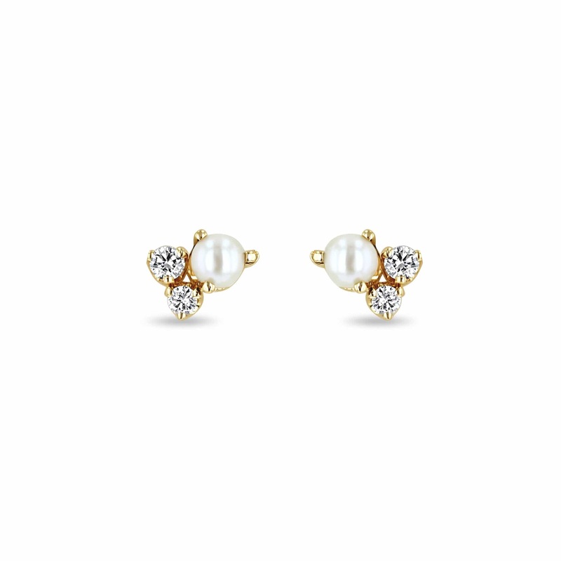 Zoe Chicco 14K Yellow Gold Pearl and Diamond Cluster Stud Earrings