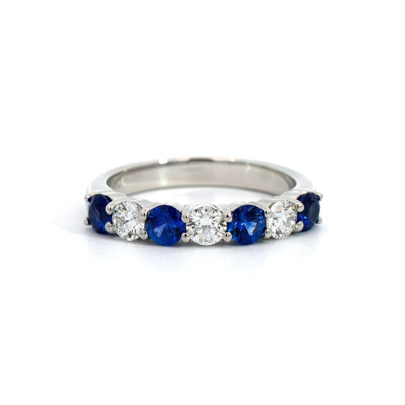 Platinum Round Cut Sapphire and Diamond Shared Prong Band