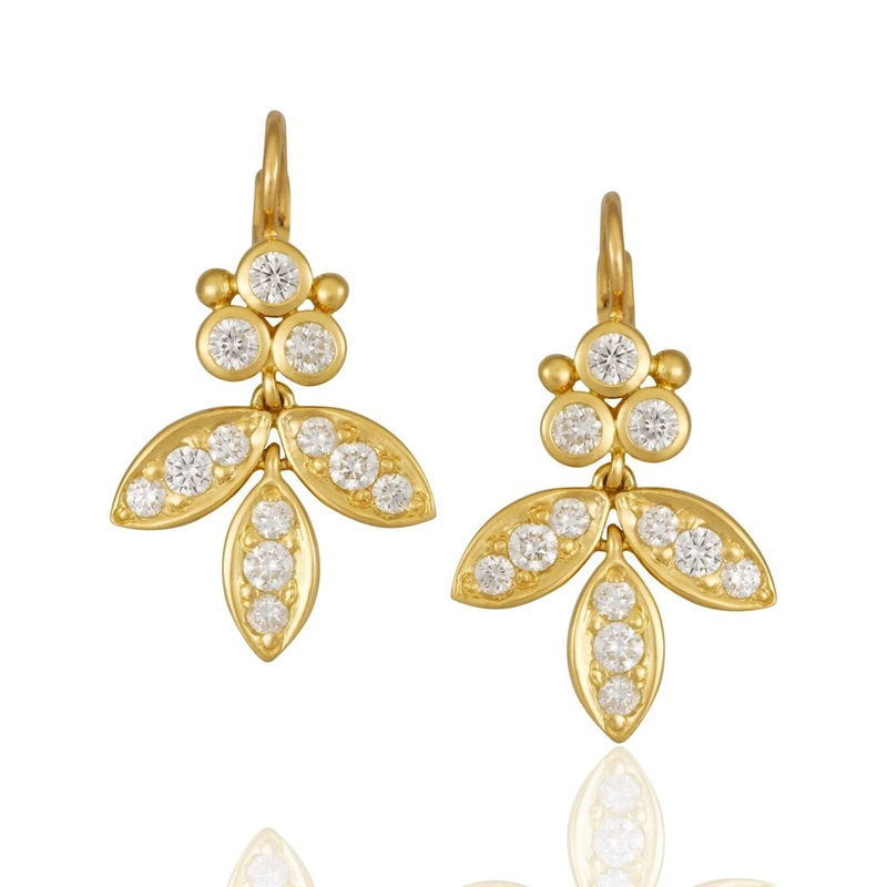 Temple St. Clair 18K Yellow Gold Foglia Earrings with Diamond Pav