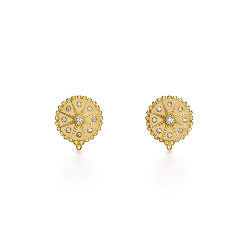 Temple St. Clair 18K Yellow Gold Orbit Star Diamond Stud Earrings