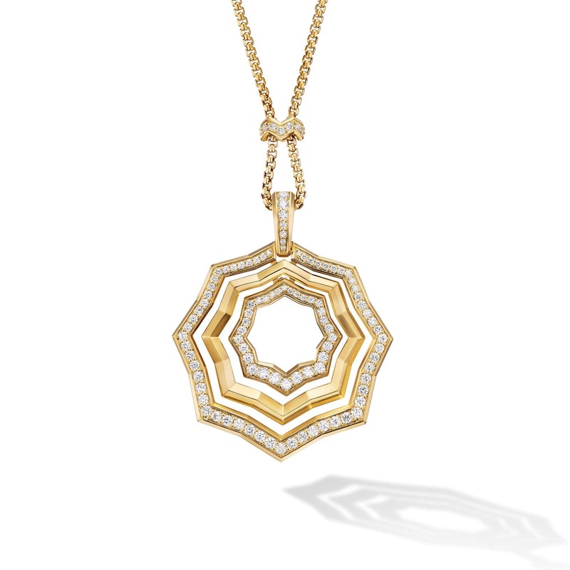 Stax Zig Zag Pendant Necklace in 18K Yellow Gold with Diamonds, 38mm
