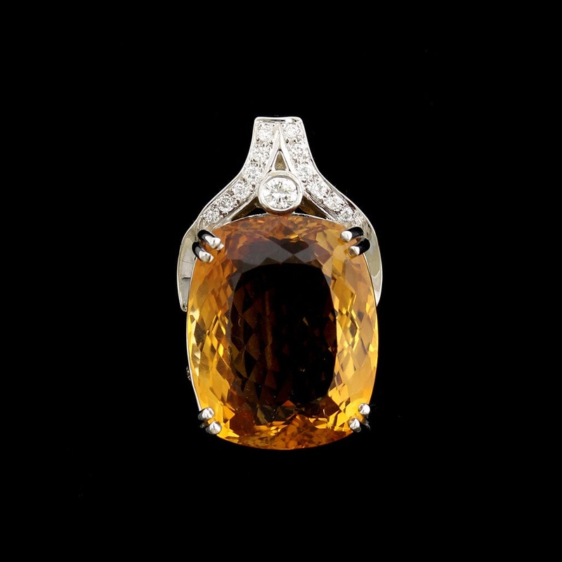14K White Gold Estate Citrine and Diamond Slide Pendant