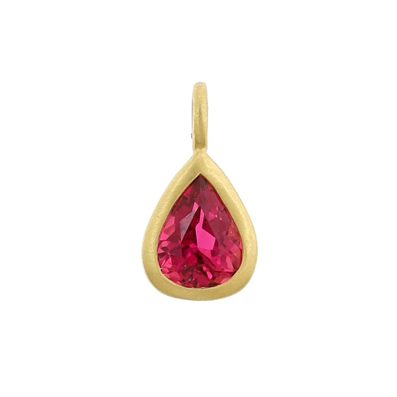 18K Yellow Gold Pink Pear Shaped Tourmaline Charm