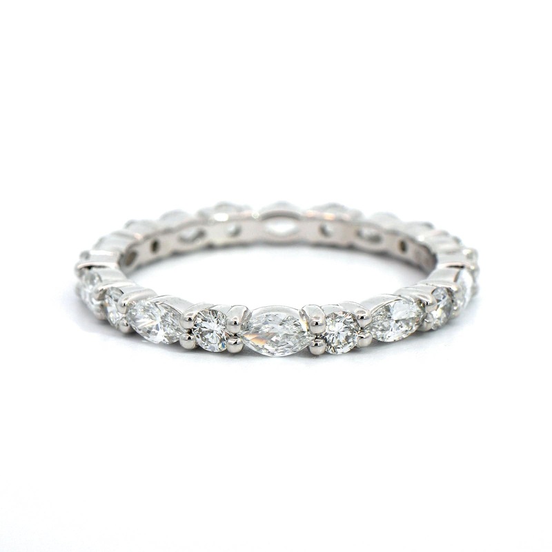 Platinum Shared Prong Alternating with Round & Marquise Shaped Diamond Eternity Band