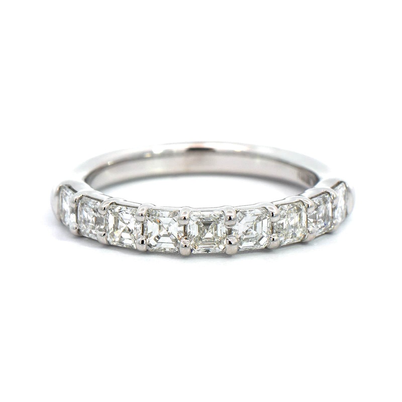 Platinum Shared Prong Emerald Cut Diamond Band