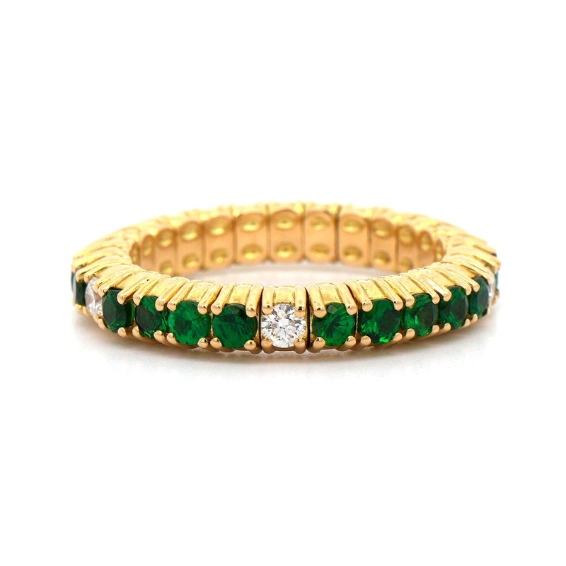 Zydo 18K Yellow Gold Tsavorite and Diamond Stretch Ring